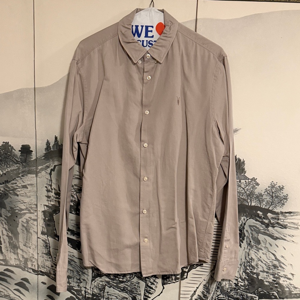 All Saints Men's Dusty Pink Button-Down Shirt - M